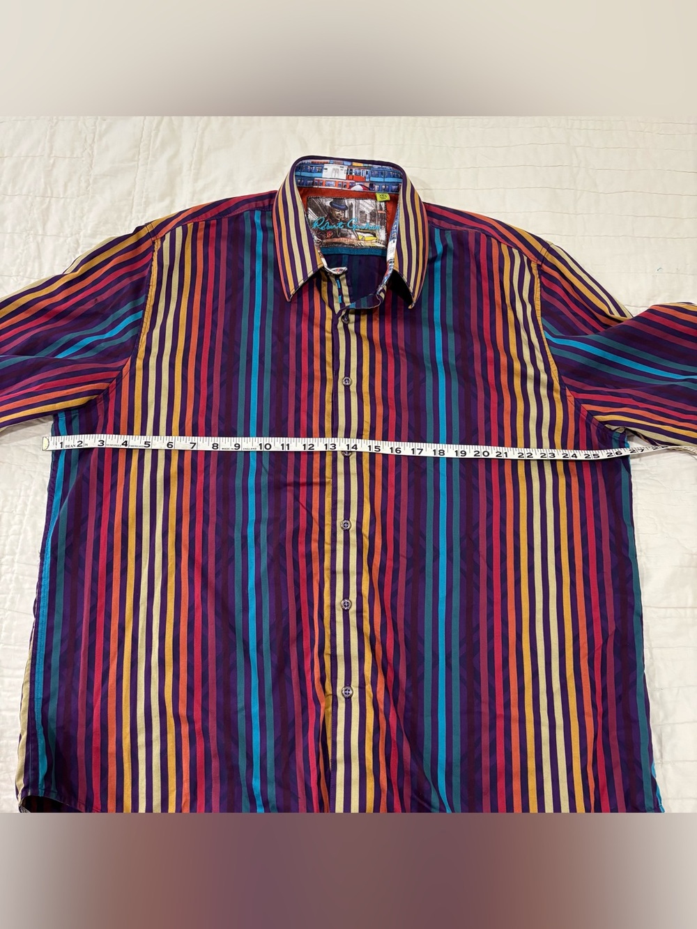 ROBERT GRAHAM Shirt Mens 3XL Tailored Multi Striped Flip Cuff Button Up Party - Picture 8 of 10